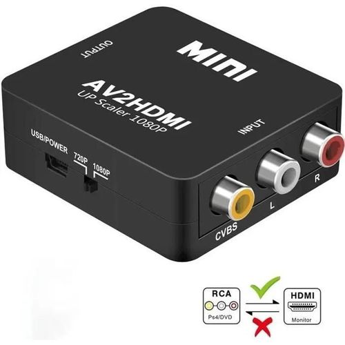 Adaptateur Rca Vers Hdmi, Zamus Mini Av Rca Cvbs Vers Hdmi Convertisseur S Vidéo Adaptateur 1080P Pour Ps2 Wii Console