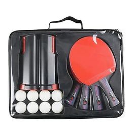 Raquette De Ping Pong - Professionnel - Set De 4 Raquettes - 8 Balles - Portable - Rouge