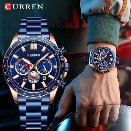 Noir Bleu - Top Marque De Luxe Curren Affaires Chronographe Montre À Quartz Mode Hommes Sport Étanche En Acier Inoxydable Hommes Montre
