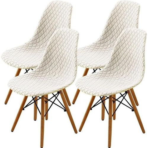 Blanc Cassé - 4pcs Housse De Chaise Scandinaves, Extensible Housse De Chaise De Salle À Manger, Jacquard De Diamant - Beige