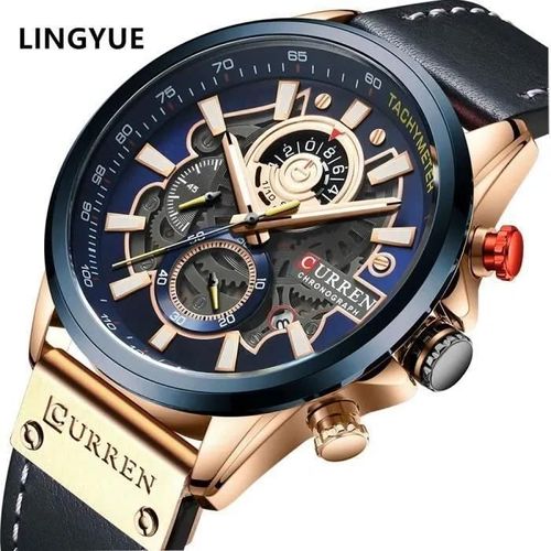 Lingyue Hommes Montres De Sport En Cuir Analogique Marque De Luxe Date Horloge À Quartz Bleu Montre Pour Hommes