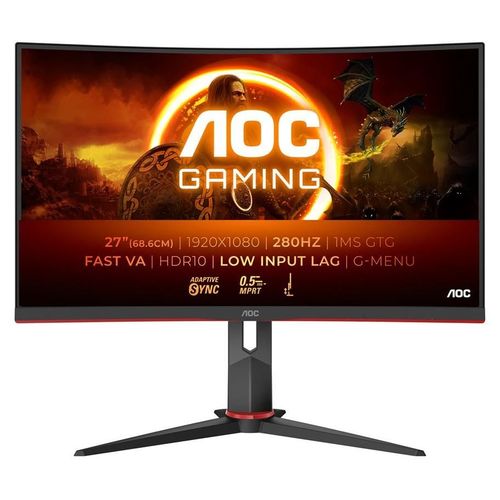 AOC Gaming C27G2Z3/BK - Écran LED - jeux - incurvé - 27" - 1920 x 1080 Full HD (1080p) @ 280 Hz - Fast VA - 300 cd/m² - 4000:1 - HDR10 - 0.5 ms - 2xHDMI, DisplayPort - noir, rouge