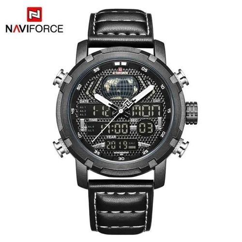 Naviforce Montre Chronographe De Sport À La Mode Pour Homme Montre Analogique À Quartz En Cuir Étanche Avec Date - Noir