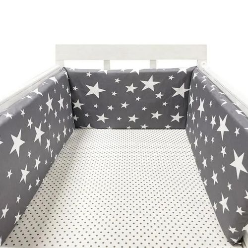 Tour De Lit Bébé 200 X 30 Cm, Coussin Barrière Anti-Collision Pour Berceau Contour Lit Bébé Respirant En Coton, Étoile Gris Foncé