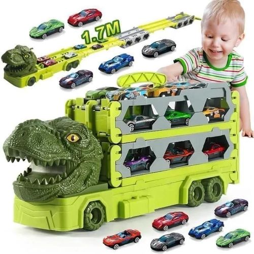 Camion De Transport De Dinosaures, Piste Pour 6 Voitures De Course - Jeu De Jouets Cadeau Pour Enfant 3+Ans