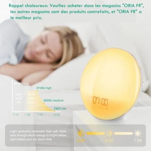 Eveil Lumière - Lampe De Réveil Rechargeable - Simulation De Lever Du Soleil - 7 Sons Naturels - Radio Fm
