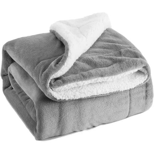 Plaid Couverture Polaire Sherpa Gris 130x160cm - Couverture De Lit Réversible Double Face Douce Et Chaude Jeté De Canapé Flanelle