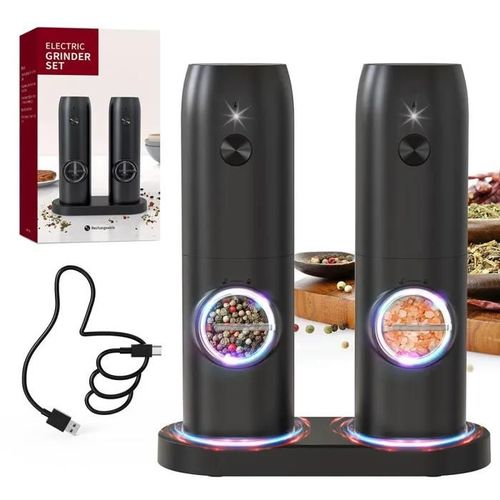 Potentforce Usb Lot De 2 Moulin A Poivre Electrique Avec Socle.Ensemble Salière Et Poivrière Électrique Avec Grossièreté Réglable