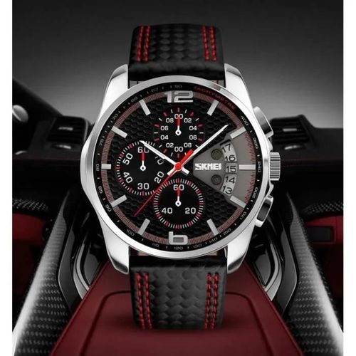 Noir Rouge - Lingyue Mode Sport Hommes Montres Top Marque De Luxe Bracelet En Cuir Montres À Quartz Montre Chronographe Hommes - Cadeau