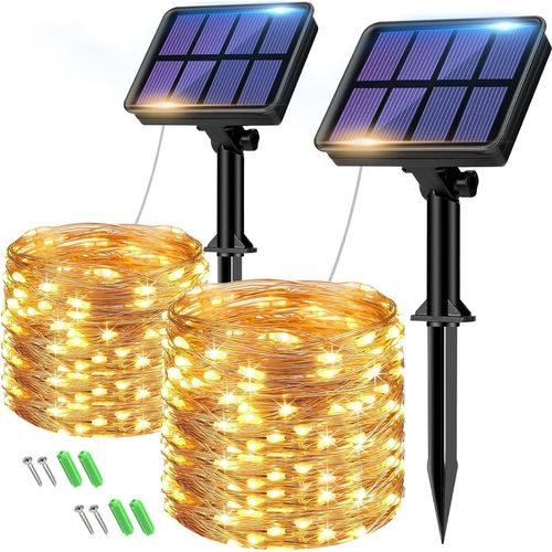 Set Of 2 Solar String Lights Outdoor,Total 16 M,160 Led,Waterproof,8 Modes Decoration For Garden,Patio,Yard,Christmas,Wedding,Party,Warm White