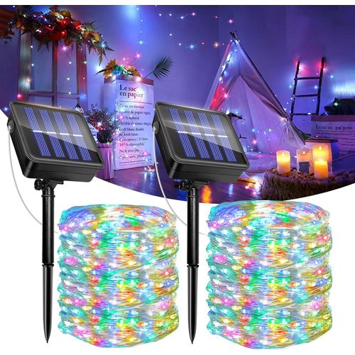 Set of 2 Solar String Lights,12 m 120 LED Solar Fairy Lights,8 Modes,IP65 Waterproof,Indoor Outdoor Decoration for Christmas Tree,Garden,Terrace,Balcony (Colourful)