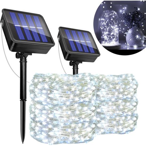 Set of 2 Solar String Lights,12 m 120 LED Solar Fairy Lights,8 Modes,IP65 Waterproof,Indoor Outdoor Decoration for Christmas Tree,Garden,Terrace,Balcony (Cool White)