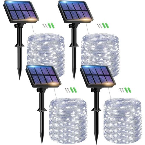 Set of 4 Outdoor Solar String Lights,15 + 2 m,150 LED Waterproof Solar String Lights,8 Modes,Outdoor Solar String Lights Decoration for Garden,Terrace,Yard,Home,Christmas,Wedding,Party