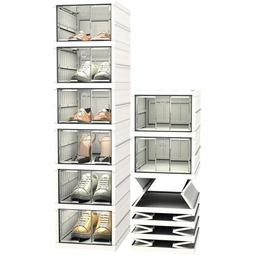 Foldable Shoe Organizer, 6 Tier-Shoe Storage Cup, Transparent Boxer Shoe For Bedroom For Living Room, Simple Installation (White)