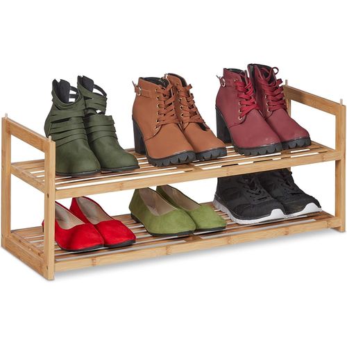Stackable Bamboo Shoe Rack, Stand With 2 Levels, Up To 6 Pairs, 29.5 X 72.5 X 27 Cm, Nature