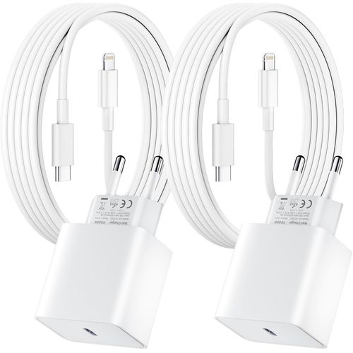 Lot De 2 Pour Chargeur Rapide Iphone, 20w Pd Usb-C Prise Secteur Avec 2m Câble Usb C Vers Lightning Pour Iphone 14/14 Pro/13/13 Pro/13 Pro Max/13 Min