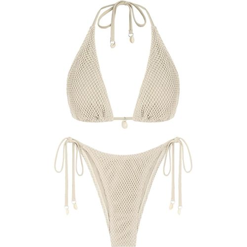 Women's Two Piece Triangle Swimsuit With Side Knotted Fishing Net And G-String