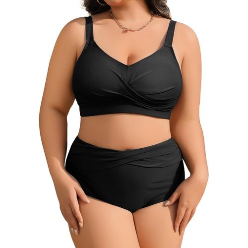 Women's 2 Piece Swimsuit Plus Size Bikini High Waist V Neck Flat Belly Swimsuit Women Push Up Padded Swimwear Sets Two Piece