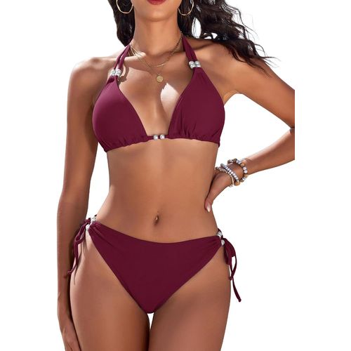 Women's 2-Piece Swimsuit Halter Triangle Bikini Adjustable Straps High Waist Drawstring Sexy Swimwear Two Piece Beach Elegant Bikini Set