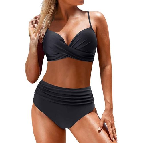 2 Piece Swimsuit Women Sexy High Waist Bikini V Neck Slimming Set Vintage Bikini Push Up Swimwear Printed Swimwear Beach Woman Beachwear Slim