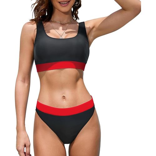 Sports Swimsuits For Women - Two Piece Bikini Set With Rib Top And Bottom Panty