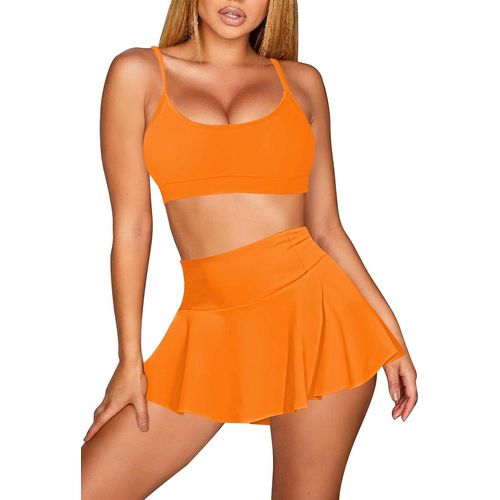 Women High Waist Bikini Set Two Piece Spaghetti Strap Swimming Skirt