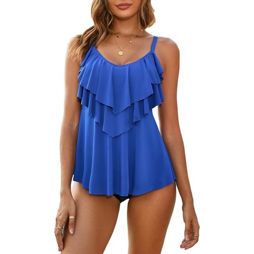 Women Tankini Swimwear Sets High Waist Ruffle 2 Piece Bikini Set Swimsuit Plus Size