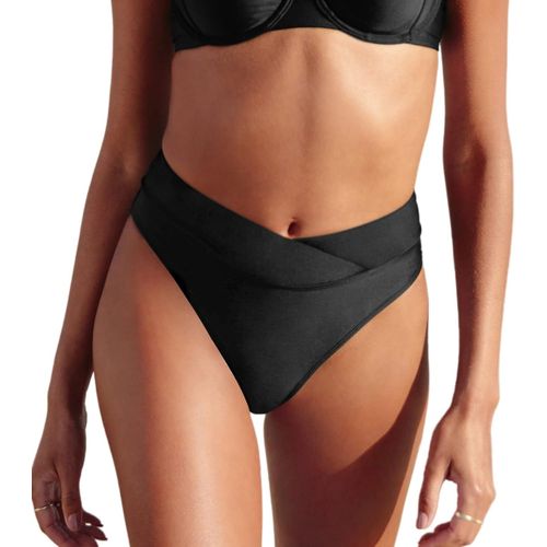 Women Black High Waist High Cut Cheeky Bikini Bottom Swimsuit
