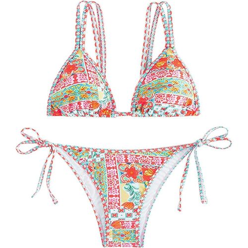 Women Triangle Bikini Set Floral Pattern High Waist Colorful Top Swimwear 2 Piece Swimsuit