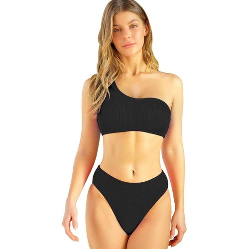 2 Piece Swimsuit Women One Shoulder Bikini Set Push Up High Waist Swimsuit Elegant Slimming Shorty Two Piece Set Beach Outfit Tankini Swimwear