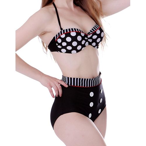 Women's Vintage 1950s Pin Up Girl Rockabilly High Waist Retro Bikini Swimsuit Set