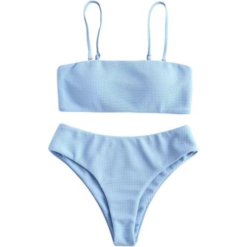 Women Bikini Set Bandeau Texture Padded High Cut Sexy Bikini Set