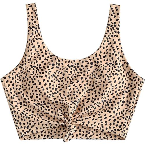 Padded Tie Front Bikini Tops, U Neck, Tummy Free Tankini Top, Swimsuits For Women