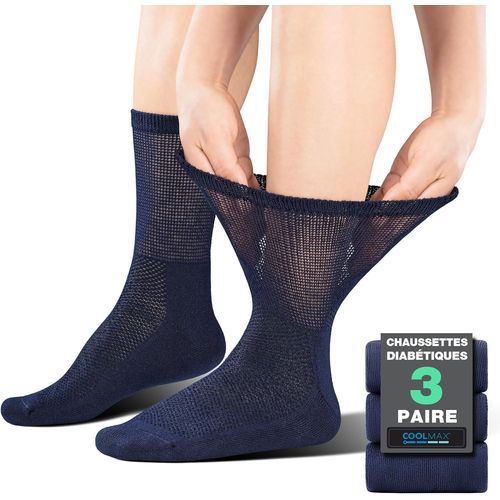 Coolmax Mens Womens Mid Rise Diabetic Socks 3 Pairs Cotton No Elastic & Seamless Non Compressing Anti-Sweat Socks 35-38,39-42,43-47,48-51