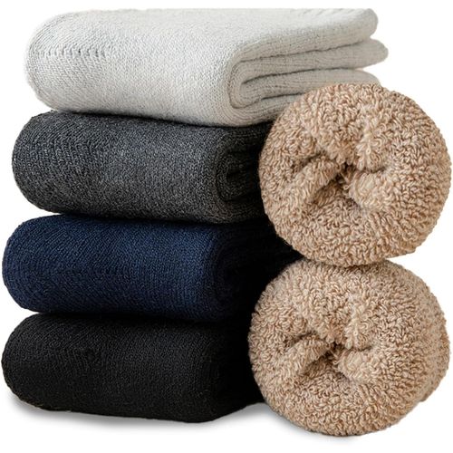 Chaussettes Thermiques Pour Hommes,5 Paires Chaussettes Chaudes D'hiver Laine Avec Semelle En Eponge Douce,Pour Randonnée Course Patinage,Taille 39-45