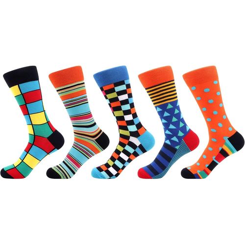 Novelty Colourful Geometric Socks For Men,5 Pairs,Size 7-11,Multicolored,6.5-11