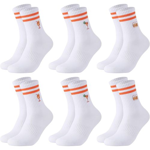 Aperol Spritz 6 Pairs Embroidered Tennis Socks For Men And Women Breathable Sports Socks Crew Tennis Socks Birthday Gift For Lovers,White Garter With Orange Stripes And Patterns,9-Jun