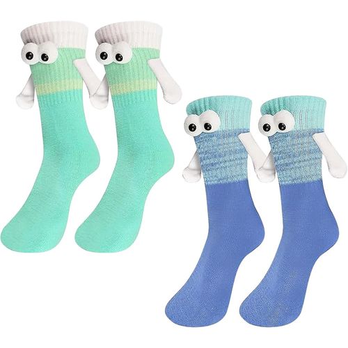 2 Pairs Holding Hands Socks With Magnetic Arms Funny Couple Cool Photo Socks For Men And Women Size 3-9,Multicolored,L