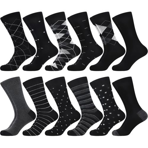 Seamless Combed Cotton Socks For Men,12 Pairs Black Geometric,Size 9-11,Black/Geometric Gray-12sw,11-Sep