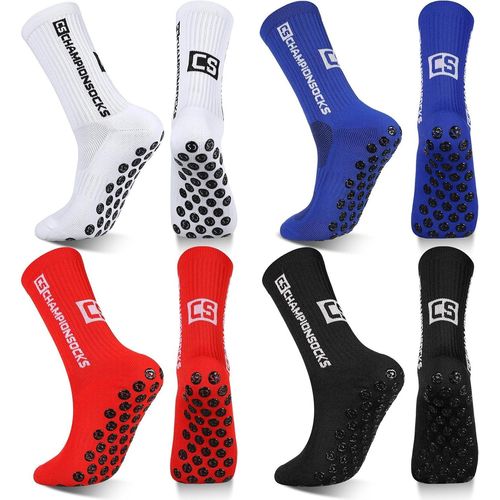 4 Pairs Non-Slip Foot Socks 6-11 Sports Socks Men Women Grip Socks Football Socks Hiking White Black Red Blue For Sports Football Basketball Rugby Yoga Trekking,Multicolored,11