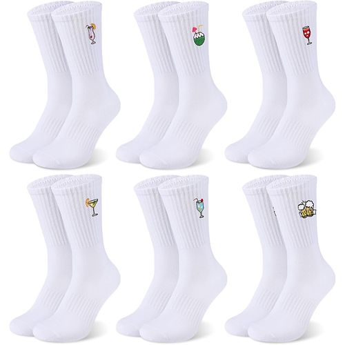 6 Pairs Mens Womens Tennis Socks White With Pattern,Eu 39-42,Sports Socks With Cocktail Drinks,Sports Socks,Unisex,Breathable,,White,8-Jun