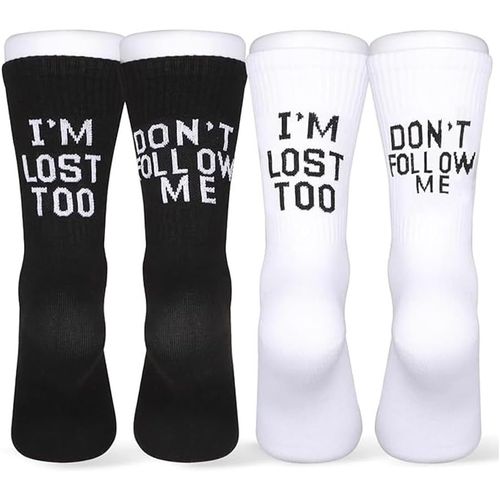 2 Piece Cycling Socks For Men And Women,Cotton Sports Socks With The Word Don't Follow Me I'm Lost Too,Funny Socks 36-45 White Black For Cycling And Walking,Black,38