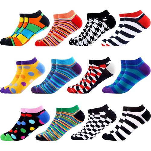 Short Colorful Casual Pattern Socks Men Funny Combed Cotton Ankle Socks 12 Pairs