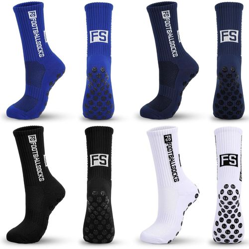4 Pairs Mens Non Slip Football Socks Uk 6-11,Black,White,Blue And Dark Blue,One Size