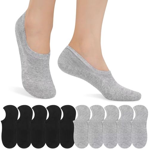 Women's Socks 6-8 Invisible Socks Women 10 Pairs Women's Socks 6-8 Socks Men Socks Moccasin Men's Sports Socks,Black X 5 + Grey X 5,8-Jun