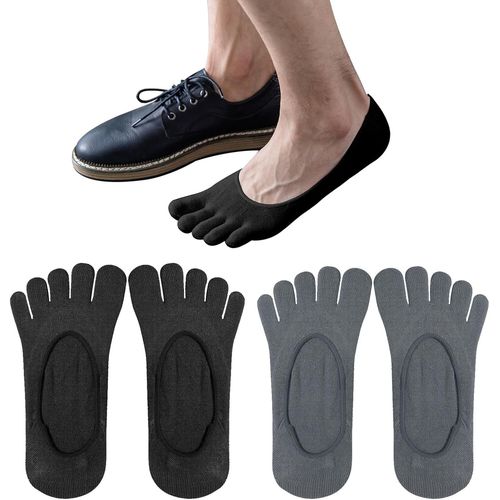 Mens No Show Socks 2 Pairs Cotton Toe Socks Mens Ankle Socks Non Slip Trainer Socks Mochin Basketball Shoes,Black And Grey,Eu Size 40-43