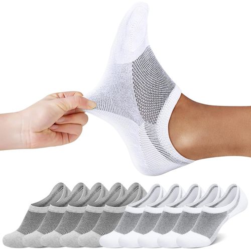 10 Pairs Of Non-Slip Cotton Sports Socks For Women Men,4 X Black + 3 X White + 3 X Grey