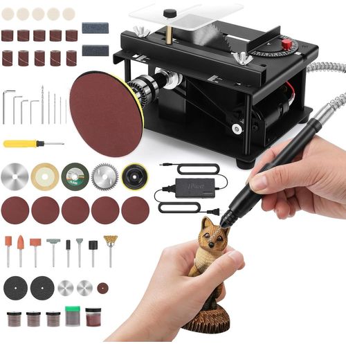 KGABERY-100W Mini Table Saw Portable Mini Circular Saw Small Electric Desktop Saw 7 Cutting Speeds 30Mm Precision Table Saw With Belt Loops For Wood Craft Work