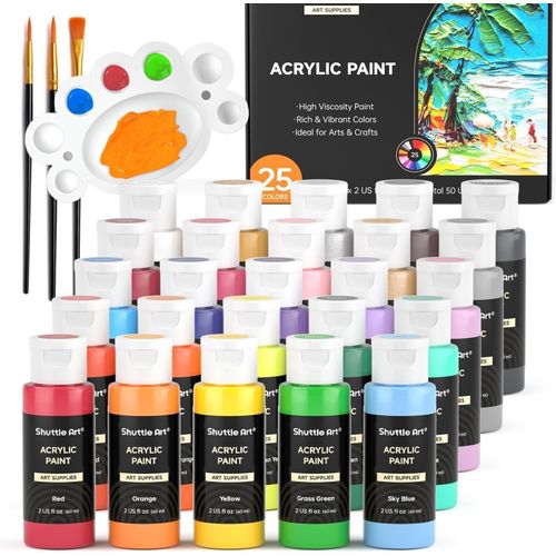 Kgabery-Acrylic Paint,Set Of 25 Colours Of Acrylic Paints In Bottles (60 Ml),Rich Pigmented And Waterproof,Perfect For Artists,Beginners And Children On Canvas,Fabric,Stone