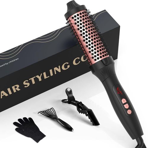 KGABERY-Heated Brush,38Mm Thermal Brush 3 In 1,Heated Styling Brush,Lcd Screen 120-210°C,Double Voltage Thermal Brush,Heated Round Hairdressing Brush-Comb,Curl,Straight